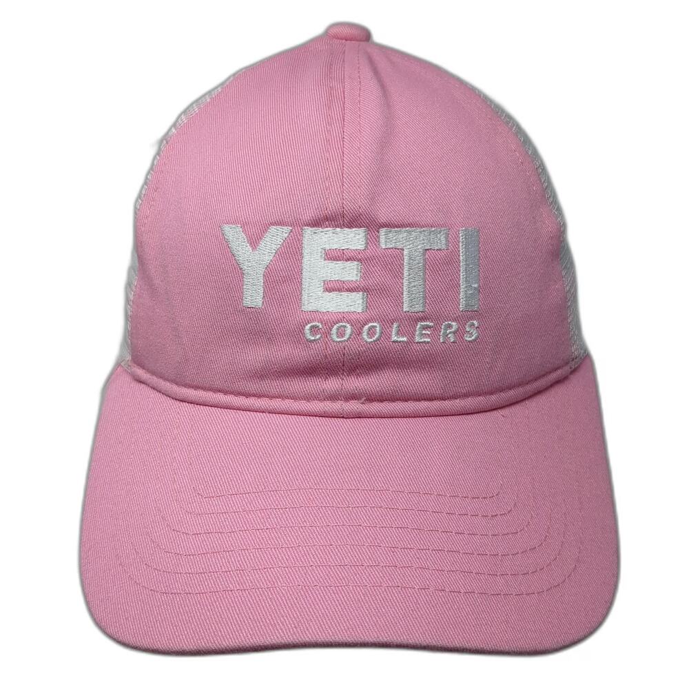 Yeti Trucker Hat Pink White One Size Mesh Back Snapback Logo Embroidered Coolers